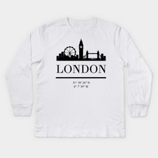 LONDON ENGLAND BLACK SILHOUETTE SKYLINE ART Kids Long Sleeve T-Shirt